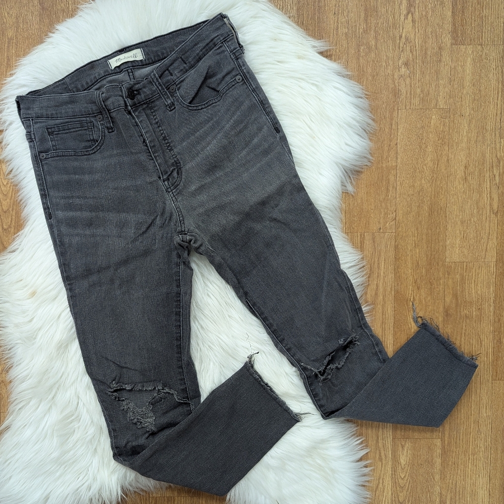 Madewell 9 In High Rise Skinny Jeans Gray Distressed